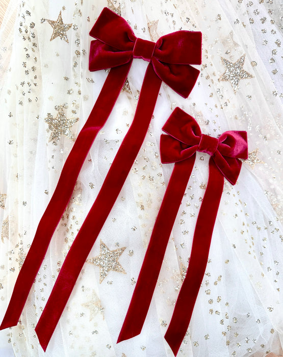 FABLE Maxi Velvet Bow Barrette/ RUBY RED