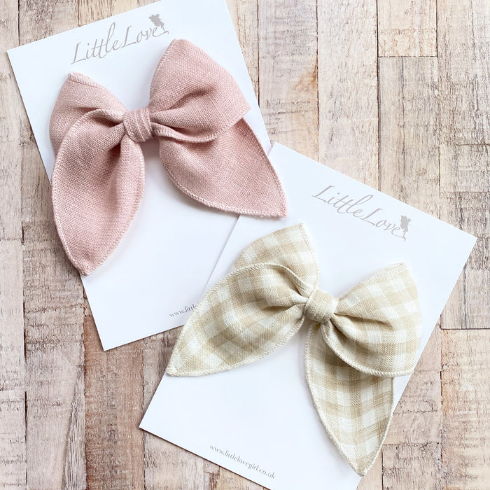 PETITE Prairie Bow Linen / Gingham Natural