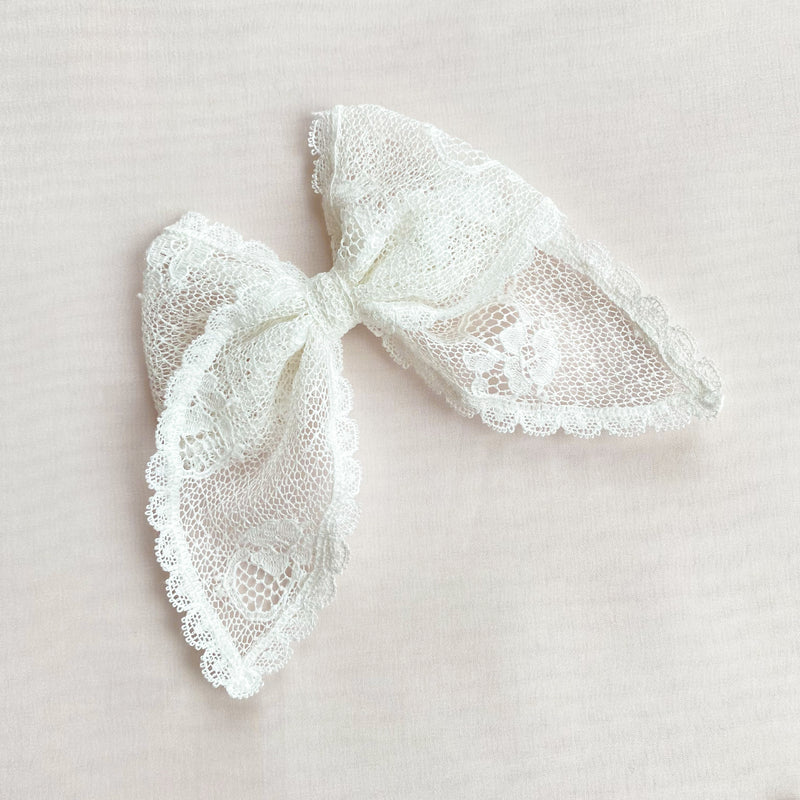 Shop Little Love Luella Frill Lace Hair Bow in Ivory, Luella Lace Bow, Ivory Nottingham Lace Bow Hair Clip, Flower girl bow in Ivory, flower girl bow in lace, cotton bow hair clip, Cotton lace hair bow, ivory lace flower girl bow, Ivory Lace hair bow, Bridesmaid hair bow Ivory, Little girl Lace bow for hair 