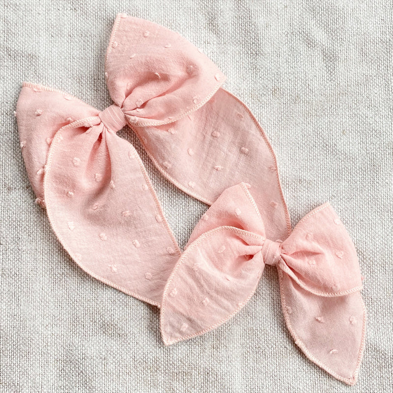 Little Love Pink Swiss Dot cotton bow hair clips for little girls, pink cotton bow hair clips, pink spot cotton floral hair bow, fabric hair clips, little love handmade hair bows, handmade bow hair clips, girls hair bows, handmade hair bow uk, uk hair bow, Swiss dot cotton pink hair bow clip