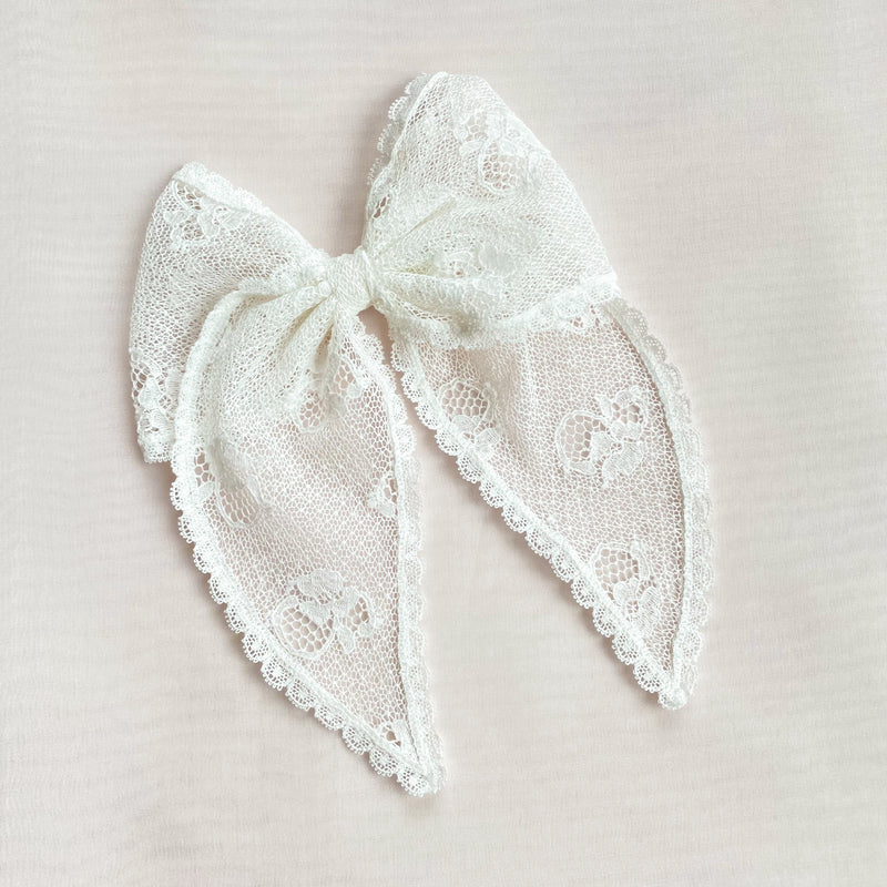 Shop Little Love Luella Frill Lace Hair Bow in Ivory, Luella Lace Bow, Ivory Nottingham Lace Bow Hair Clip, Flower girl bow in Ivory, flower girl bow in lace, cotton bow hair clip, Cotton lace hair bow, ivory lace flower girl bow, Ivory Lace hair bow, Bridesmaid hair bow Ivory, Little girl Lace bow for hair 