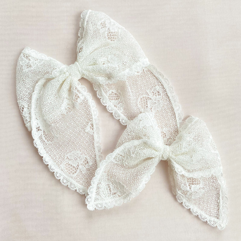 Shop Little Love Luella Frill Lace Hair Bow in Ivory, Luella Lace Bow, Ivory Nottingham Lace Bow Hair Clip, Flower girl bow in Ivory, flower girl bow in lace, cotton bow hair clip, Cotton lace hair bow, ivory lace flower girl bow, Ivory Lace hair bow, Bridesmaid hair bow Ivory, Little girl Lace bow for hair 