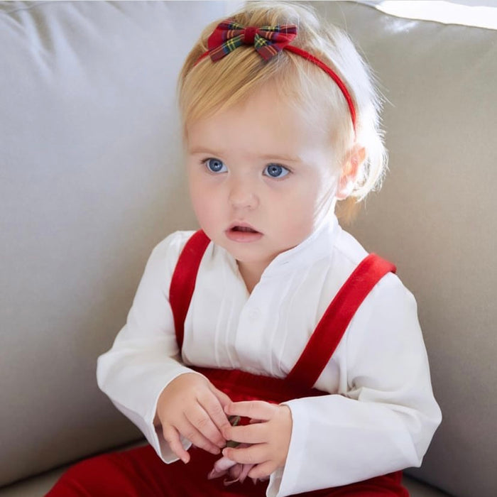 Tartan and Velvet Baby Bow Headband/ Red