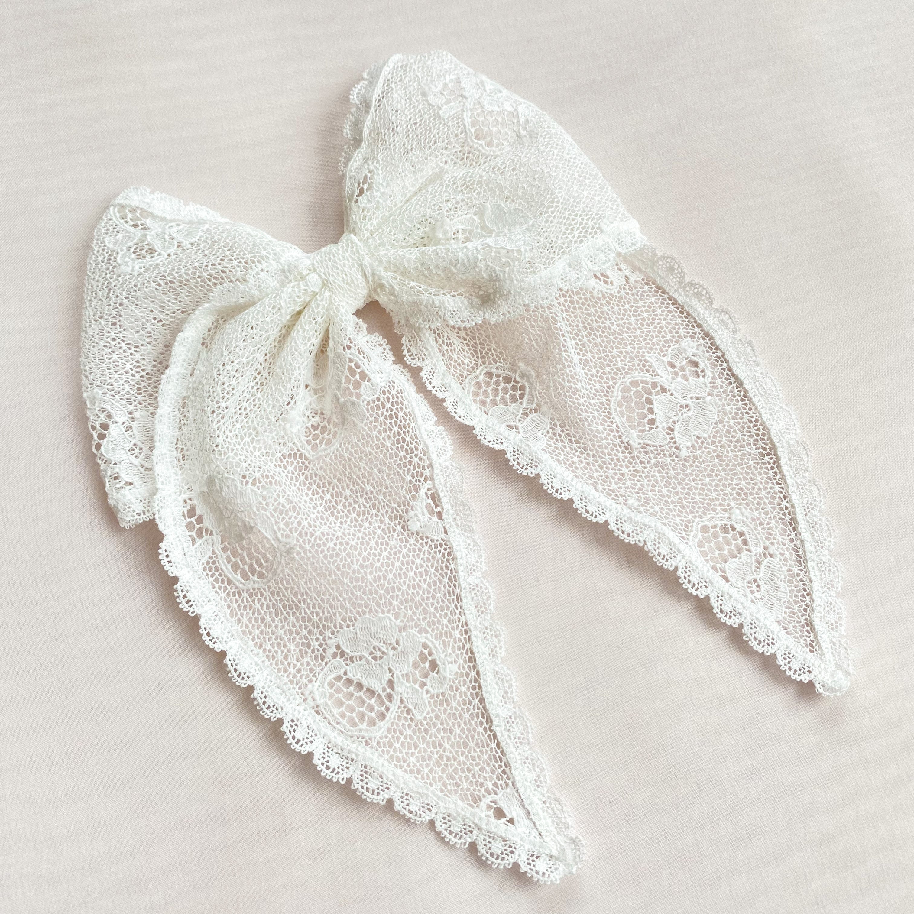 Shop Little Love Luella Frill Lace Hair Bow in Ivory, Luella Lace Bow, Ivory Nottingham Lace Bow Hair Clip, Flower girl bow in Ivory, flower girl bow in lace, cotton bow hair clip, Cotton lace hair bow, ivory lace flower girl bow, Ivory Lace hair bow, Bridesmaid hair bow Ivory, Little girl Lace bow for hair 