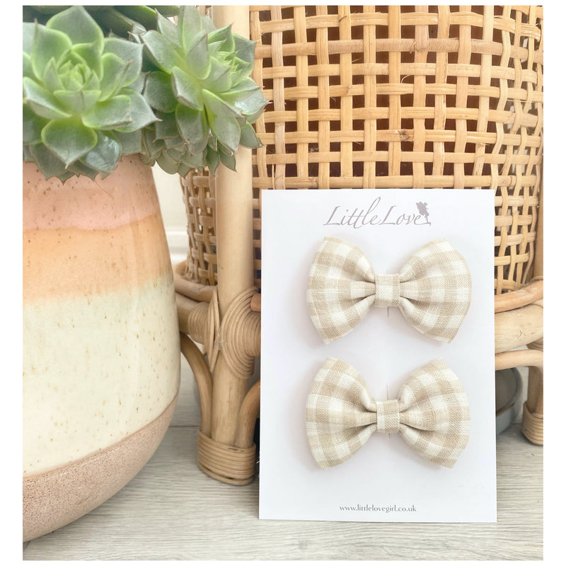 Little Bow Clip / Gingham Natural