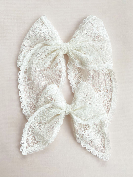 Shop Little Love Luella Frill Lace Hair Bow in Ivory, Luella Lace Bow, Ivory Nottingham Lace Bow Hair Clip, Flower girl bow in Ivory, flower girl bow in lace, cotton bow hair clip, Cotton lace hair bow, ivory lace flower girl bow, Ivory Lace hair bow, Bridesmaid hair bow Ivory, Little girl Lace bow for hair 